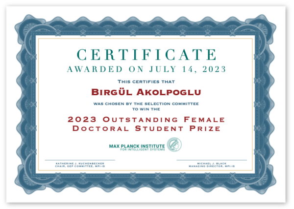 Birgül Akolpoglu wins 2023 MPI-IS Outstanding Female Doctoral Student Prize