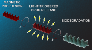 Light-triggered drug release from 3D-printed magnetic chitosan microswimmers